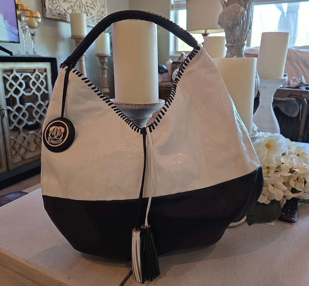 Sharif Two-Tone White and Black Hobo Shoulder Bag